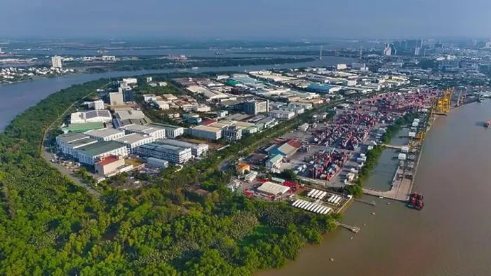 Framed Print : Aerial view from drone of Ho Chi Minh city port Framed Print : Aerial view from drone of Ho Chi Minh city port