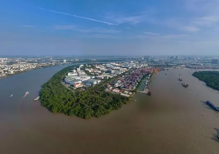 Framed Print : Aerial view from drone of Ho Chi Minh city port Framed Print : Aerial view from drone of Ho Chi Minh city port