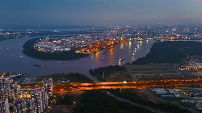 Framed Print : Aerial view from drone of Ho Chi Minh city port Framed Print : Aerial view from drone of Ho Chi Minh city port
