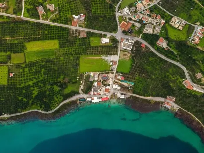Framed Print : Aerial top view by drone of Kournas lake on Crete island. Greece Framed Print : Aerial top view by drone of Kournas lake on Crete island. Greece