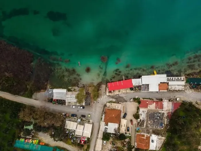 Framed Print : Aerial top view by drone of Kournas lake on Crete island. Greece Framed Print : Aerial top view by drone of Kournas lake on Crete island. Greece