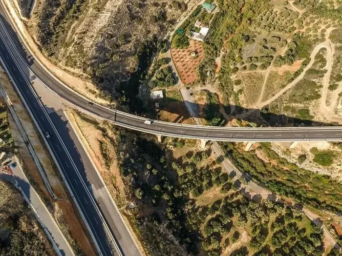 Framed Print : Aerial top view by drone of landscape with asphalt road Framed Print : Aerial top view by drone of landscape with asphalt road