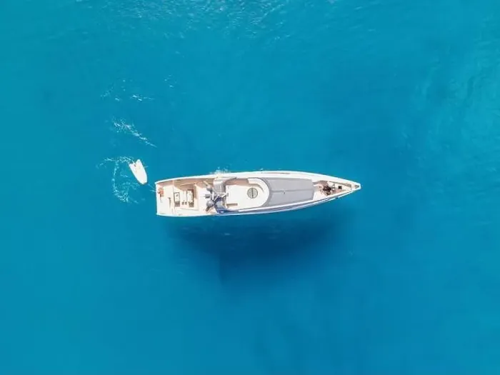 Framed Print : Aerial top view by drone of luxury yacht in the sea Framed Print : Aerial top view by drone of luxury yacht in the sea