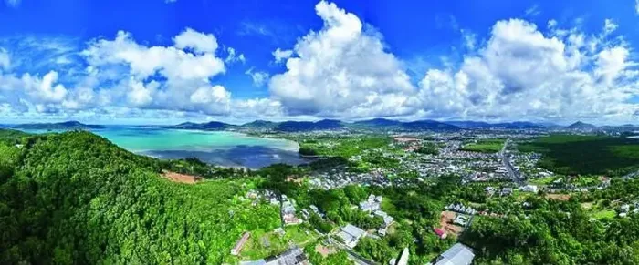Framed Print : Aerial view drone photography High angle view of Phuket city near the sea Framed Print : Aerial view drone photography High angle view of Phuket city near the sea