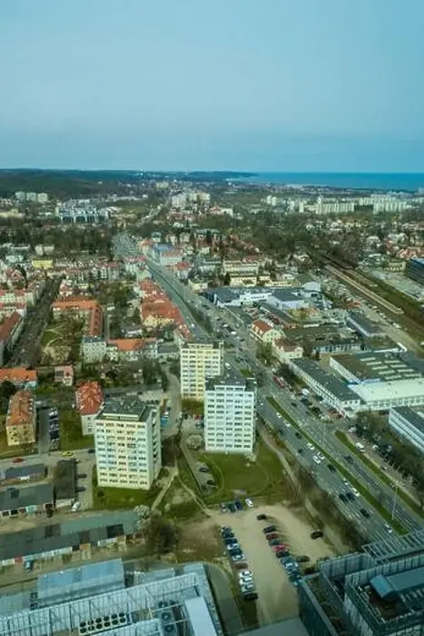 Framed Print : Aerial view from above Drone public transport scene in Gdansk Framed Print : Aerial view from above Drone public transport scene in Gdansk