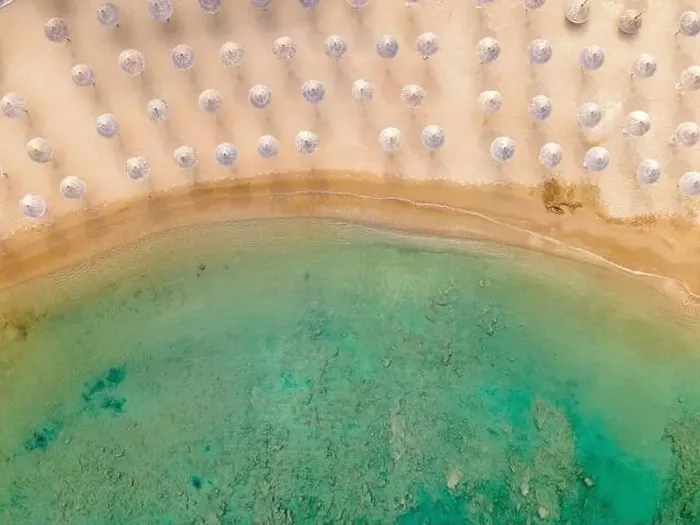 Framed Print : Aerial top view by drone of the sandy beach Framed Print : Aerial top view by drone of the sandy beach