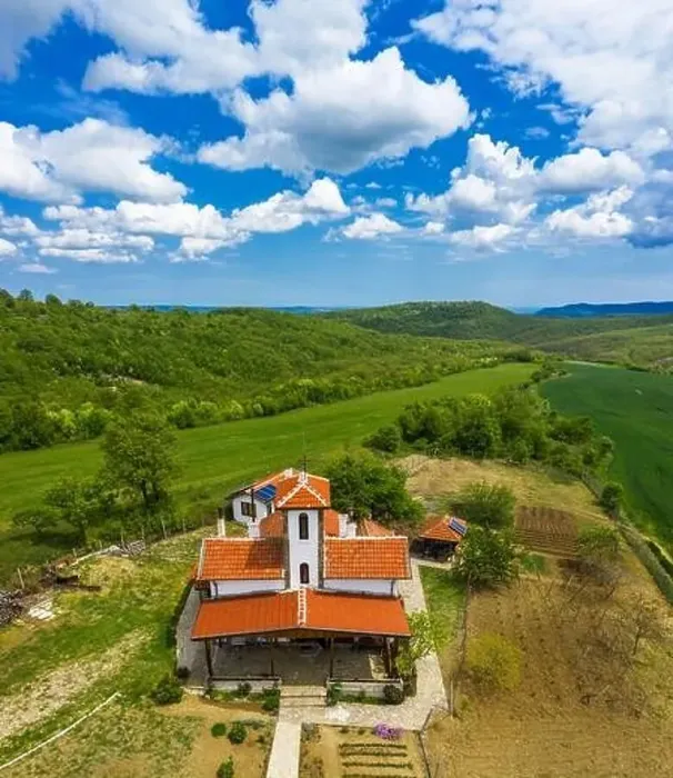 Framed Print : Aerial view of drone to a small chapel in the forest Framed Print : Aerial view of drone to a small chapel in the forest