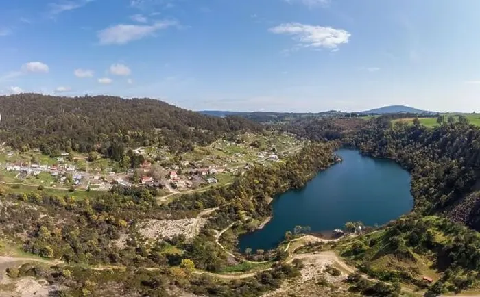 Framed Print : An aerial view from a drone on a warm spring day over Derby in Tasmania, Australia Framed Print : An aerial view from a drone on a warm spring day over Derby in Tasmania, Australia