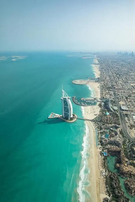 Framed Print : Aerial view of Dubai city beach and coast line on a clear sunny day Framed Print : Aerial view of Dubai city beach and coast line on a clear sunny day