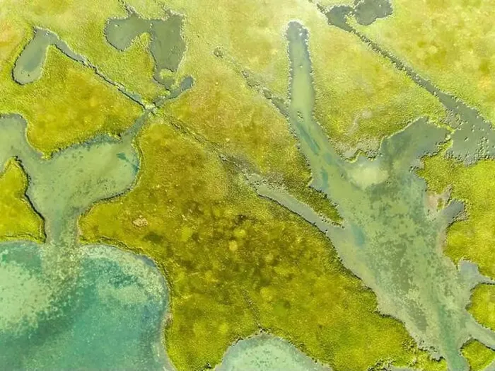Framed Print : Aerial view of a dynamic wetlands in Southampton, NY