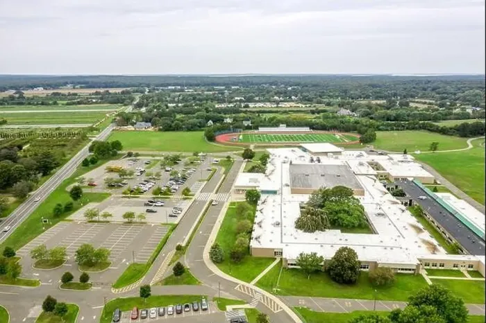 Framed Print : aerial view of East Hampton High School, East Hampton, NY