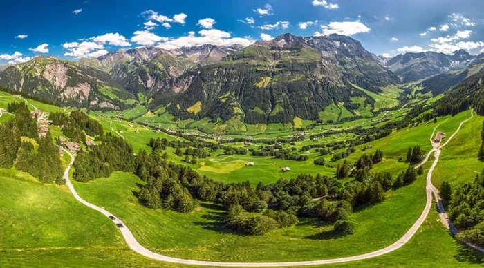 Framed Print : Aerial view of Elm village and Swiss mountains - Piz Segnas Framed Print : Aerial view of Elm village and Swiss mountains - Piz Segnas