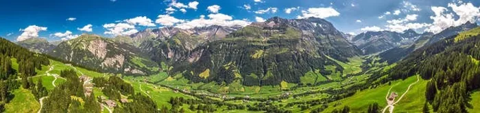 Framed Print : Aerial view of Elm village and Swiss mountains - Piz Segnas Framed Print : Aerial view of Elm village and Swiss mountains - Piz Segnas