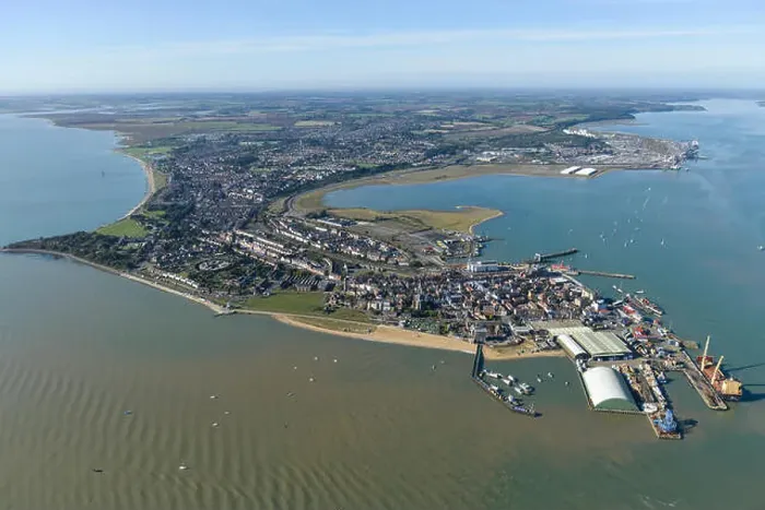 Framed Print : An aerial view of the Essex town of Harwich on a clear sunny day Framed Print : An aerial view of the Essex town of Harwich on a clear sunny day