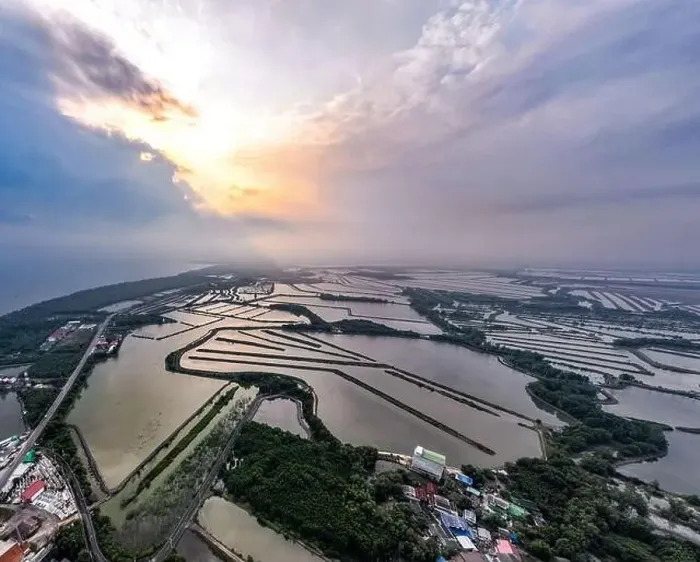 Framed Print : Aerial view of an estuary near Wat Pak Ao, Phetchaburi, Thailand Framed Print : Aerial view of an estuary near Wat Pak Ao, Phetchaburi, Thailand