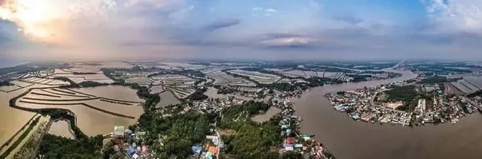 Framed Print : Aerial view of an estuary near Wat Pak Ao, Phetchaburi, Thailand