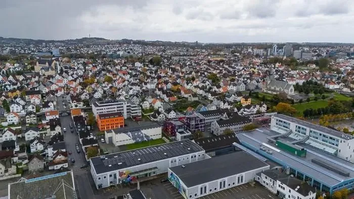 Framed Print : Aerial view of a European city with a mix of residential and commercial buildings Framed Print : Aerial view of a European city with a mix of residential and commercial buildings