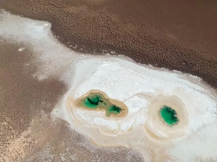 Framed Print : Aerial view of the famous tourist attraction Ojos del Mar near Tolar Grande in the Argentinian highlands called Puna in