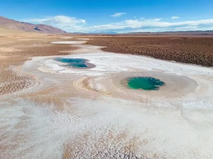 Framed Print : Aerial view of the famous tourist attraction Ojos del Mar near Tolar Grande in the Argentinian highlands called Puna in