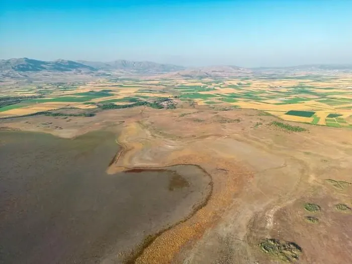 Framed Print : Aerial view of the fields around Karatas Lake in Burdur, Turkey Framed Print : Aerial view of the fields around Karatas Lake in Burdur, Turkey