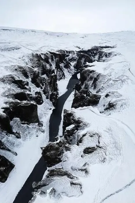 Framed Print : Aerial view of Fjadrargljufur canyon in winter Framed Print : Aerial view of Fjadrargljufur canyon in winter