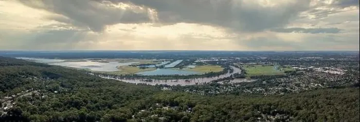 Framed Print : Aerial view of flooding of the Nepean River Framed Print : Aerial view of flooding of the Nepean River