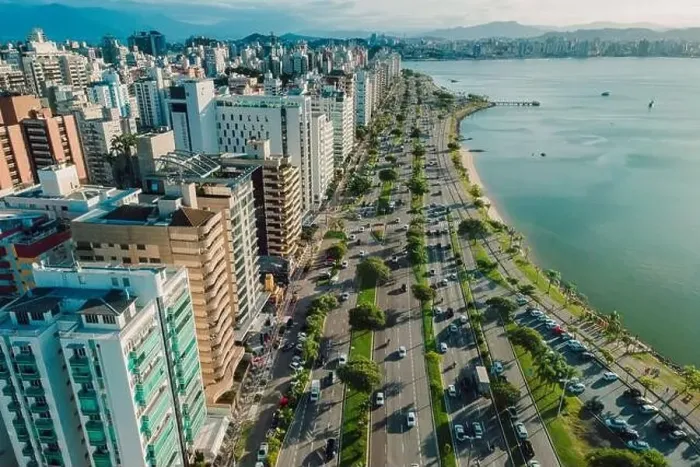 Framed Print : Aerial view of Florianopolis center. Urban view of architectural landscape Framed Print : Aerial view of Florianopolis center. Urban view of architectural landscape