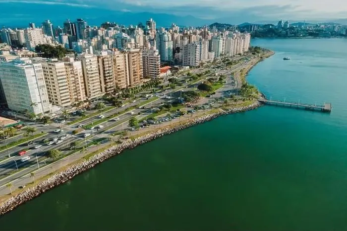 Framed Print : Aerial view of Florianopolis downtown. Urban view of architectural landscape Framed Print : Aerial view of Florianopolis downtown. Urban view of architectural landscape