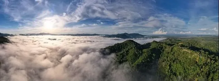 Framed Print : Aerial view of flowing fog waves on mountain tropical rainforest beautiful sunrise or sunset sky Framed Print : Aerial view of flowing fog waves on mountain tropical rainforest beautiful sunrise or sunset sky