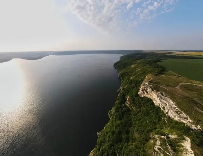 Framed Print : Aerial view from flying drone of Bakota Bay on Dnister river Framed Print : Aerial view from flying drone of Bakota Bay on Dnister river