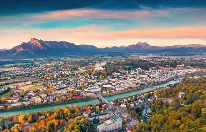 Framed Print : Aerial view from flying drone of Salzburg town Framed Print : Aerial view from flying drone of Salzburg town