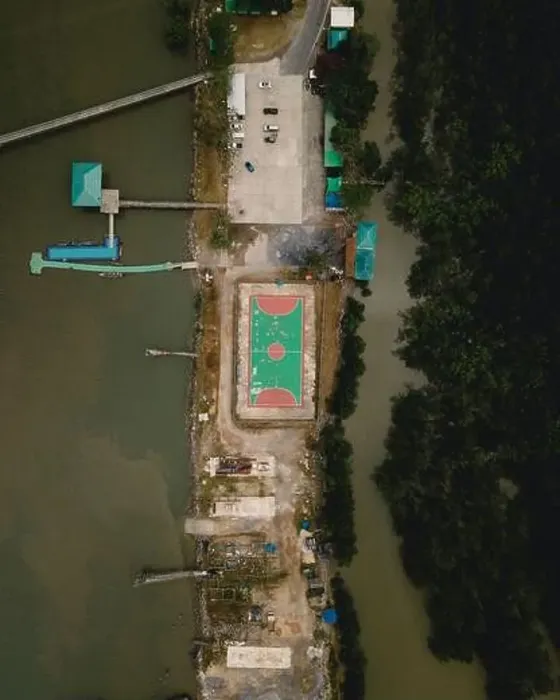Framed Print : Aerial view of a football field in the mangrove jungle Framed Print : Aerial view of a football field in the mangrove jungle