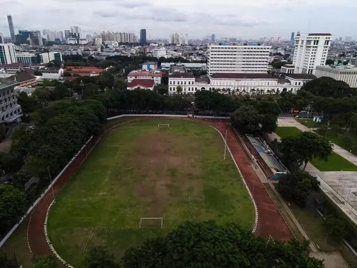 Framed Print : Aerial view of football stadium in Lapangan Banteng Framed Print : Aerial view of football stadium in Lapangan Banteng