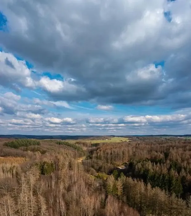 Framed Print : Aerial view over forests and meadows of Westerwald, Altenkirchen, Germany Framed Print : Aerial view over forests and meadows of Westerwald, Altenkirchen, Germany