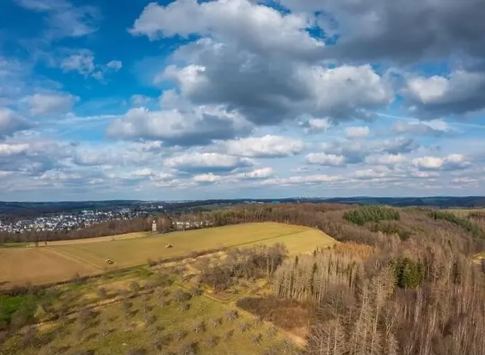 Framed Print : Aerial view over forests and meadows of Westerwald, Altenkirchen, Germany Framed Print : Aerial view over forests and meadows of Westerwald, Altenkirchen, Germany