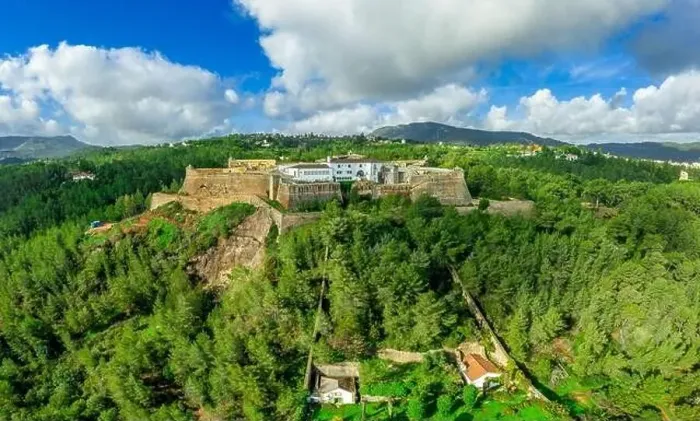 Framed Print : Aerial view of Fortress Sao Filipe in Setubal Portugal star shape fort for cannons Framed Print : Aerial view of Fortress Sao Filipe in Setubal Portugal star shape fort for cannons