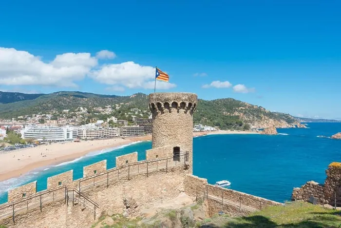 Framed Print : Aerial view of Fortress Vila Vella and Badia de Tossa bay at summer in Tossa de Mar on Costa Brava, Catalonia, Spain Framed Print : Aerial view of Fortress Vila Vella and Badia de Tossa bay at summer in Tossa de Mar on Costa Brava, Catalonia, Spain