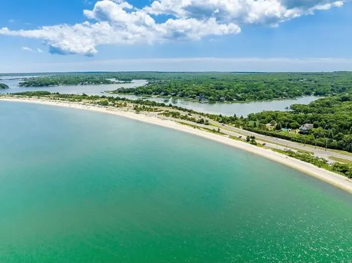Framed Print : aerial view of Foster Memorial Beach and area Framed Print : aerial view of Foster Memorial Beach and area