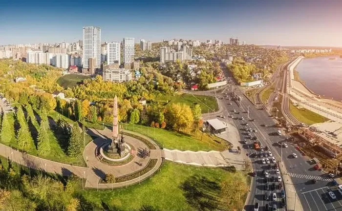 Framed Print : Aerial view of the Friendship Monument in the center of Ufa in Bashkiria Framed Print : Aerial view of the Friendship Monument in the center of Ufa in Bashkiria