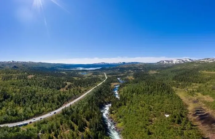 Framed Print : Aerial view of the Gausta waterfall in the north of Sweden Framed Print : Aerial view of the Gausta waterfall in the north of Sweden