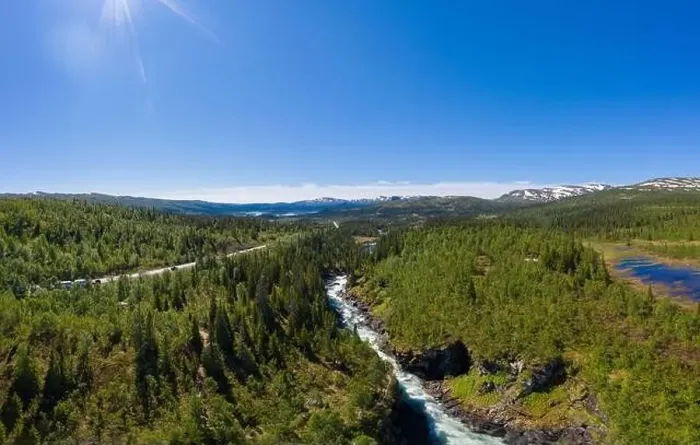Framed Print : Aerial view of the Gausta waterfall in the north of Sweden Framed Print : Aerial view of the Gausta waterfall in the north of Sweden