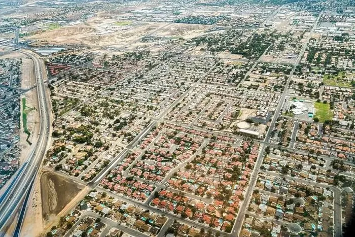 Framed Print : Aerial view of a geometric housing complex with bungalows Framed Print : Aerial view of a geometric housing complex with bungalows