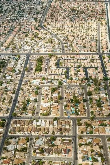 Framed Print : Aerial view of a geometric housing complex with bungalows. This suburban housing complex is in a geometrical form Framed Print : Aerial view of a geometric housing complex with bungalows. This suburban housing complex is in a geometrical form