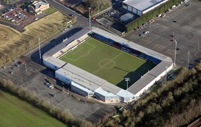 Framed Print : aerial view of Glanford Park football stadium, home of Scunthorpe United FC Framed Print : aerial view of Glanford Park football stadium, home of Scunthorpe United FC