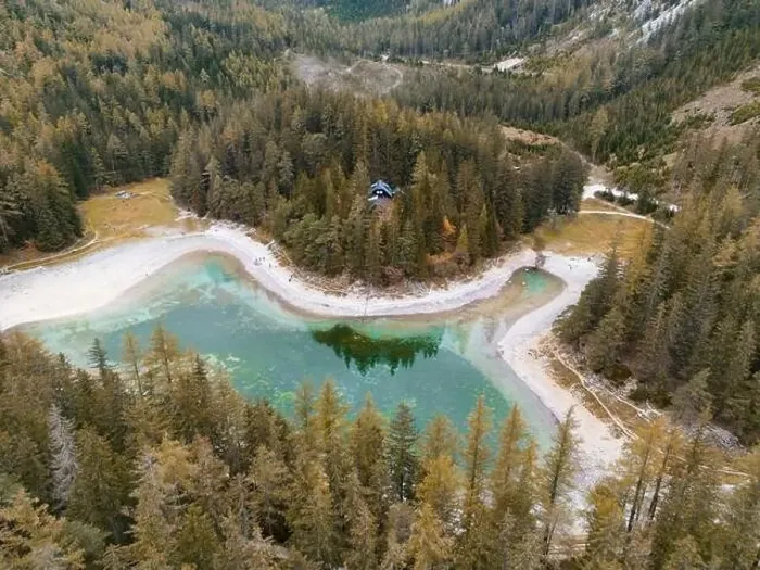 Framed Print : Aerial View of the Green Lake in St. Katharein Tragöß, Styria, Austria Framed Print : Aerial View of the Green Lake in St. Katharein Tragöß, Styria, Austria