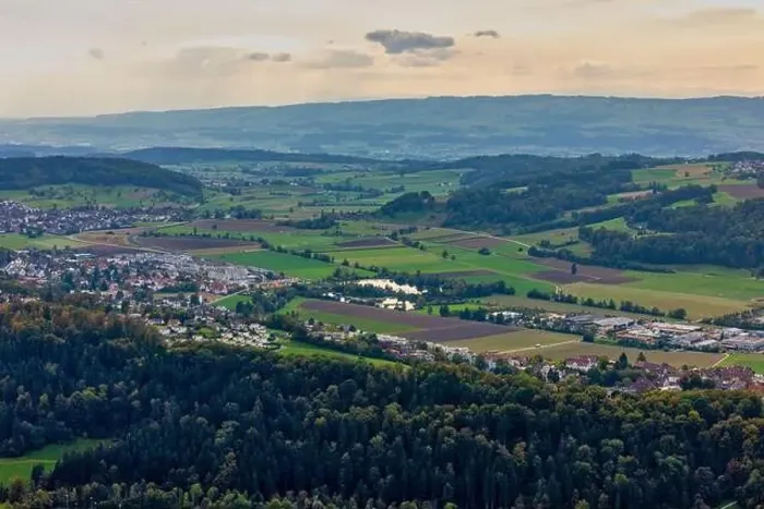 Framed Print : Aerial view of green landscape of Zurich in the winter, Switzerland Framed Print : Aerial view of green landscape of Zurich in the winter, Switzerland
