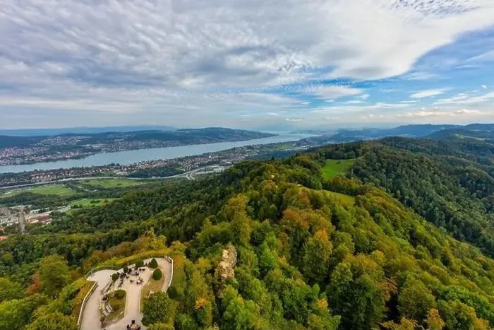 Framed Print : Aerial view of green landscape of Zurich in the winter, Switzerland Framed Print : Aerial view of green landscape of Zurich in the winter, Switzerland