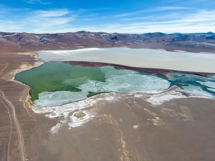 Framed Print : Aerial view of the green and partly frozen Laguna del Negro Francisco in the Atacama desert in Chile - Traveling Framed Print : Aerial view of the green and partly frozen Laguna del Negro Francisco in the Atacama desert in Chile - Traveling