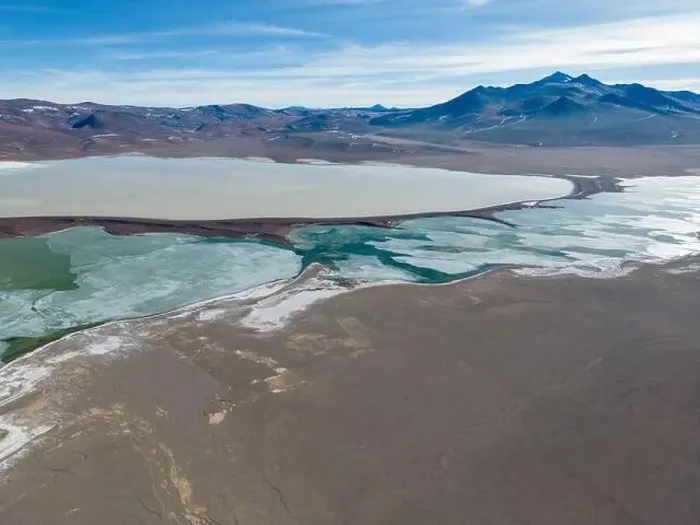 Framed Print : Aerial view of the green and partly frozen Laguna del Negro Francisco in the Atacama desert in Chile - Traveling Framed Print : Aerial view of the green and partly frozen Laguna del Negro Francisco in the Atacama desert in Chile - Traveling
