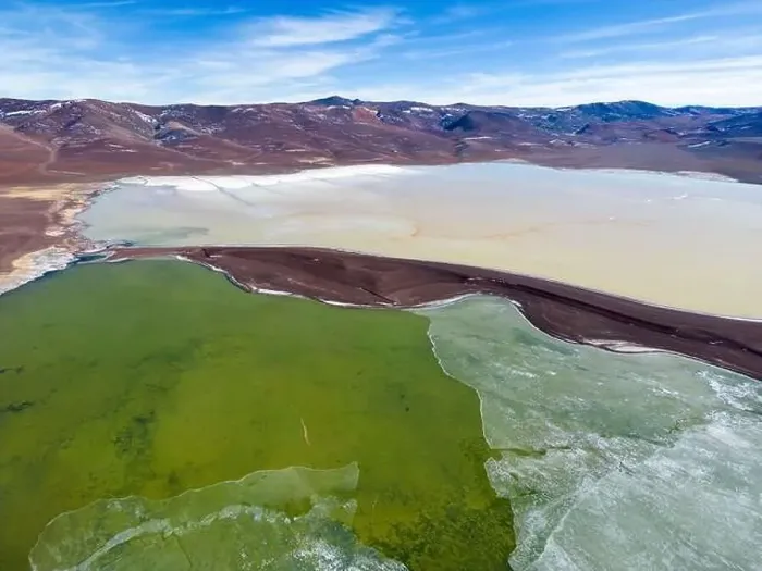 Framed Print : Aerial view of the green and partly frozen Laguna del Negro Francisco in the Atacama desert in Chile - Traveling Framed Print : Aerial view of the green and partly frozen Laguna del Negro Francisco in the Atacama desert in Chile - Traveling